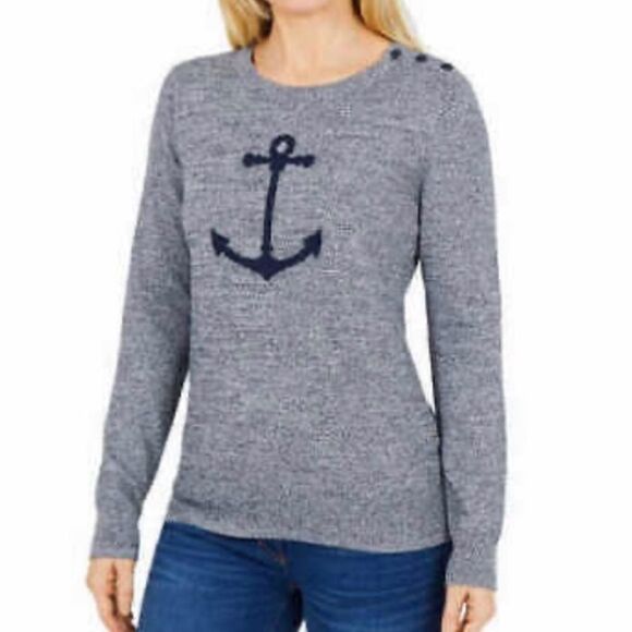 NWT! Nautica Ladies' Lightweight Novelty Long Sleeve Anchor Sweater - Size Small - Picture 2 of 5